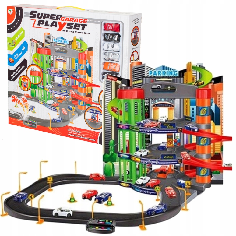 

Wielki Parking Piętrowy Garaż winda dźwięki Autka