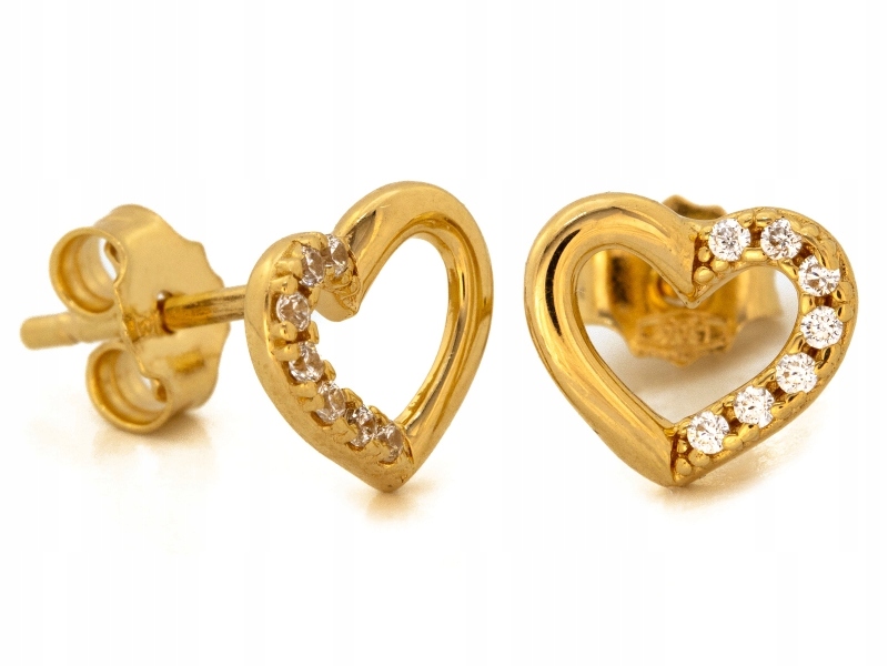Náušnice Ze Zlata 585 Ženský tvar srdce se zirkony na tyčince