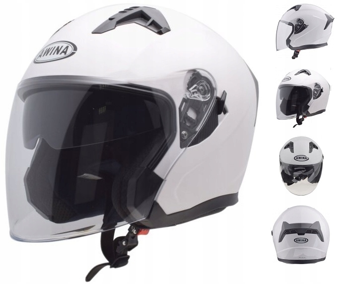 OTWARTY KASK MOTOCYKLOWY BIAŁY POŁYSK SKUTER CHOPPER ECER 22.06 + BLENDA M