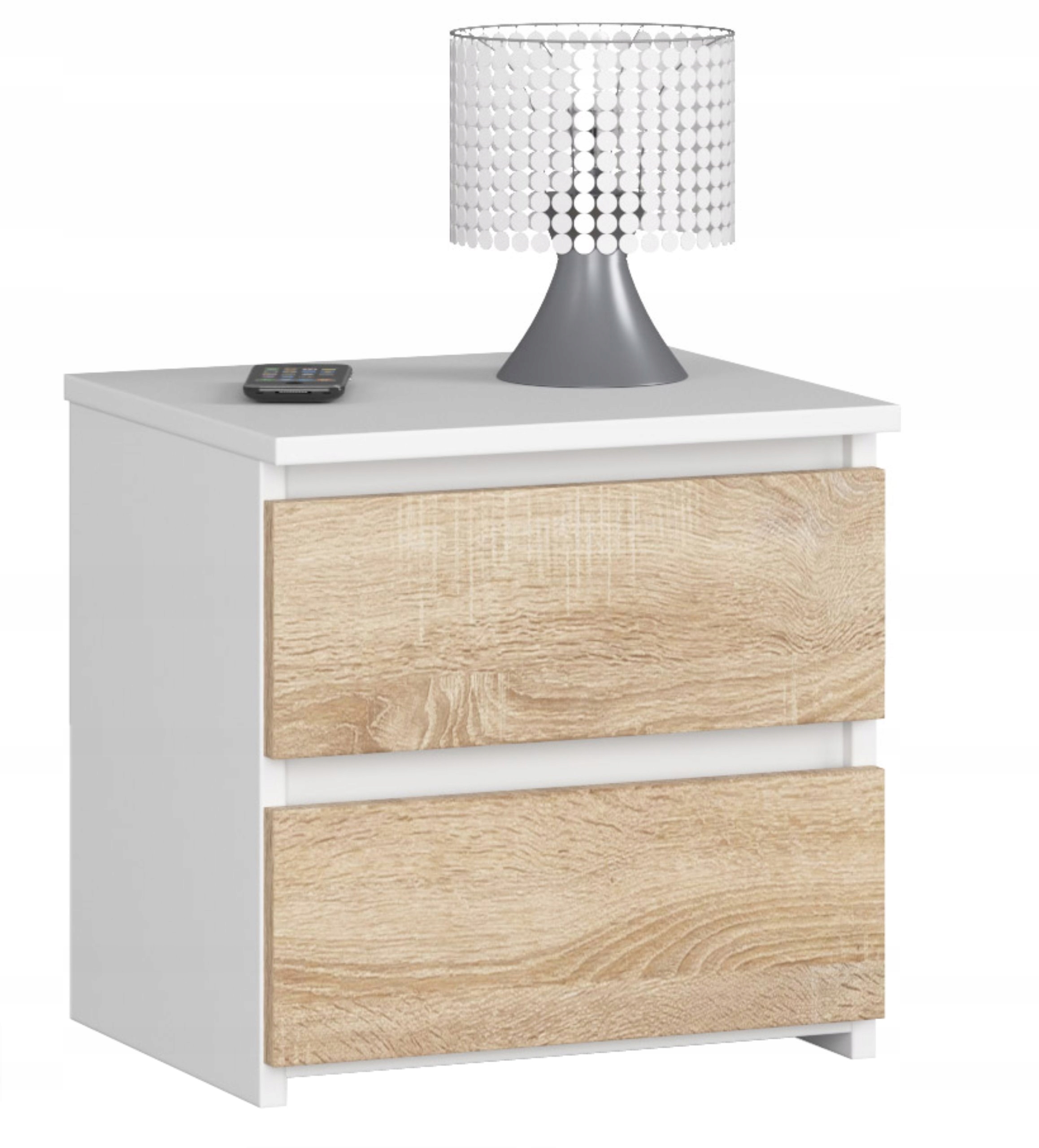 Nočná skrinka CL2 biely-sonoma 40 cm 2 zásuvky Akd