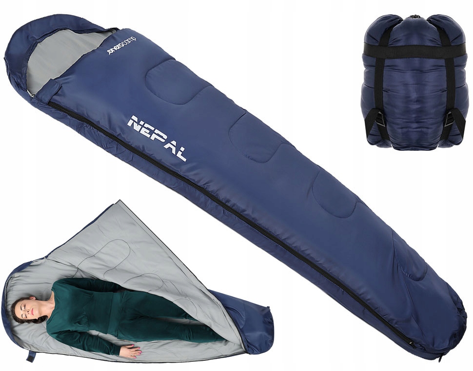 Śpiwór Turystyczny Z Kapturem Ciepły Mumia 210x80x50cm +pokrowiec