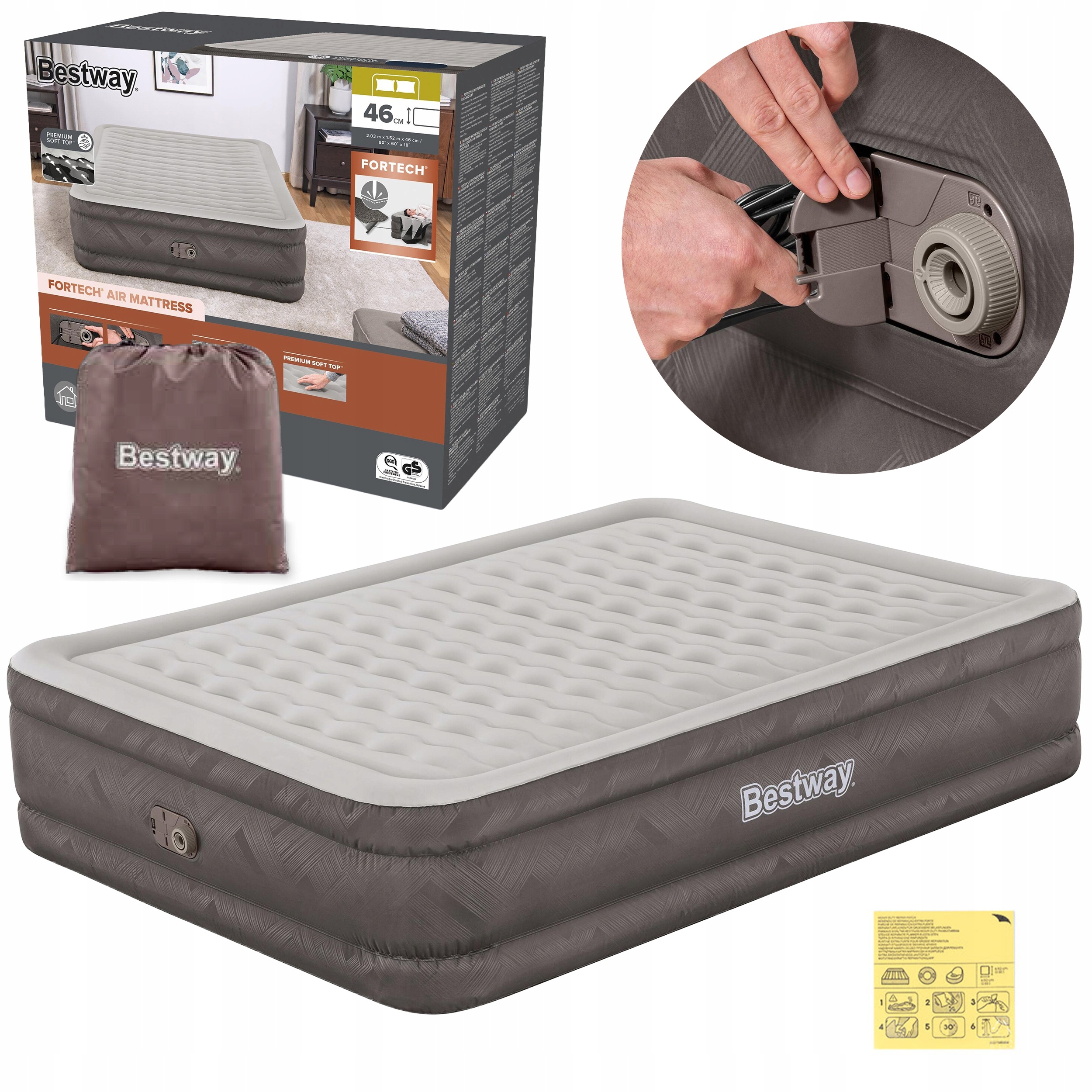 Materac dmuchany dwuosobowy łóżko 203×152×46 cm wbudowana pompka Bestway