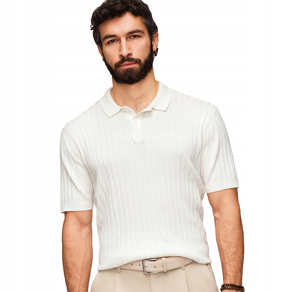 Polokošile s viskózou Slim Fit ve svislém pruhu, bílá barva OM-POSS-0169 L