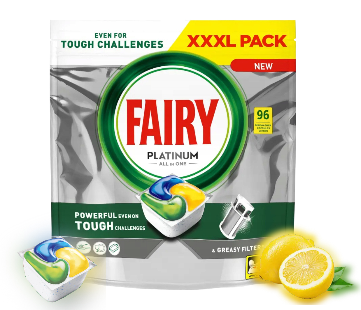 Levně Fairy Kapsle do myčky nádobí Platinum All in One Lemon 96 ks