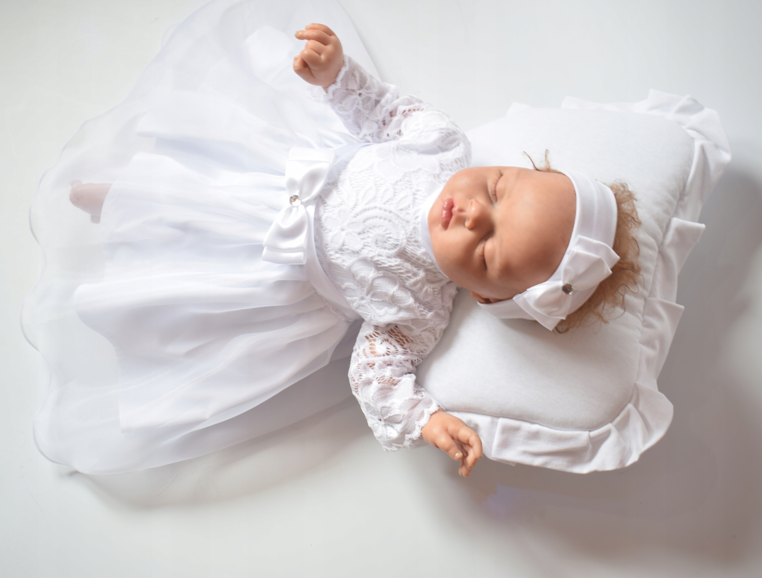 Bawełniana SUKIENKA CHRZEST koronka + OPASKA 62 Kolor biały