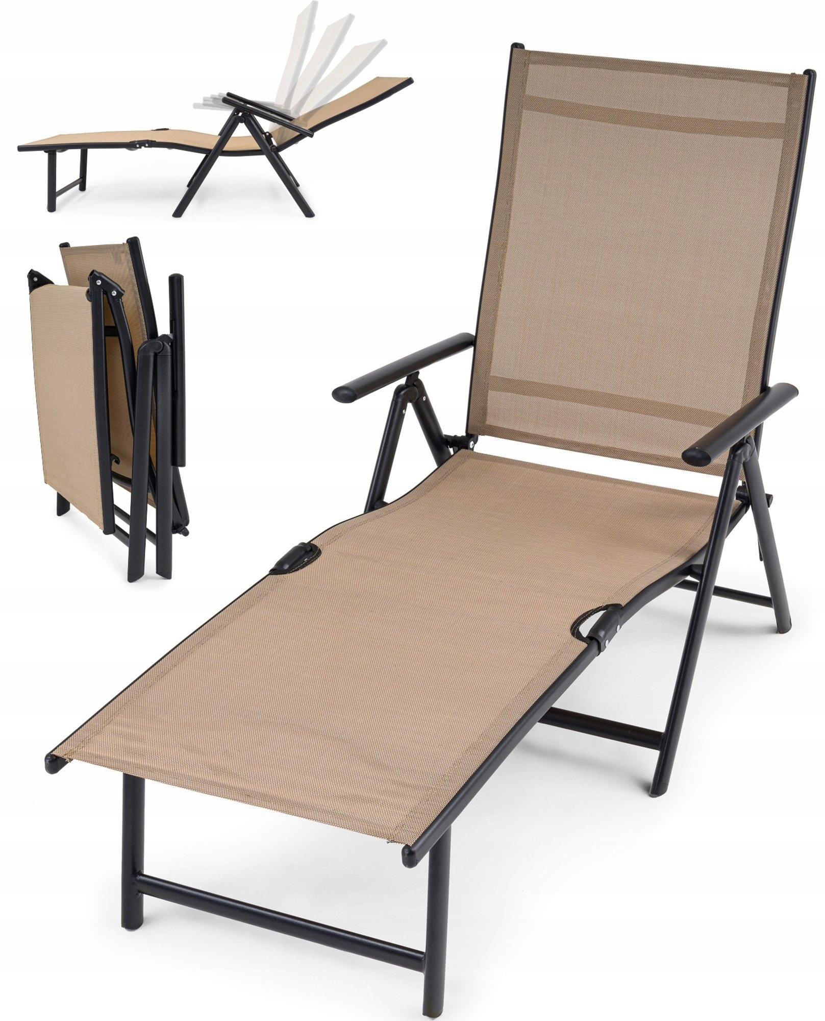 Leżak ogrodowy składany regulowany leżak plażowy lekki aluminiowy beżowy