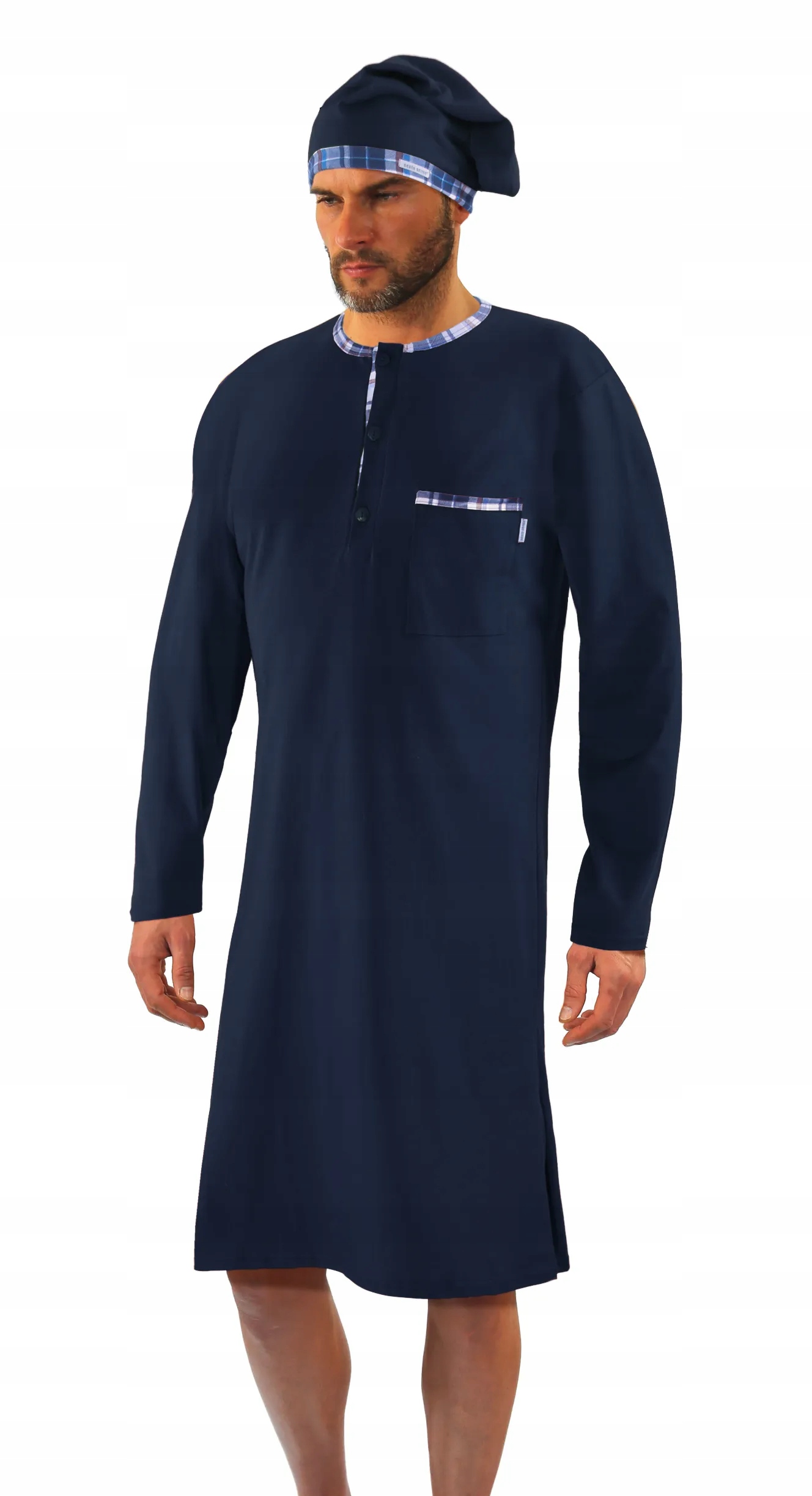 Sesto Senso Pánská noční košile dlouhá s županem 2025/15 Námořnická Modrá 3XL