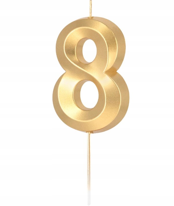 ŚWIECZKA CYFRA 8 OSIEM ZŁOTA Metaliczna URODZINOWA DEKORACJA NA TORT