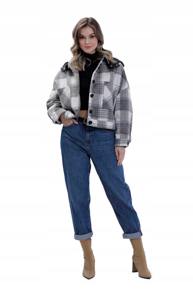 Krátká Kostkovaná Bunda AG3-1839 Ecru/šedá L (40)