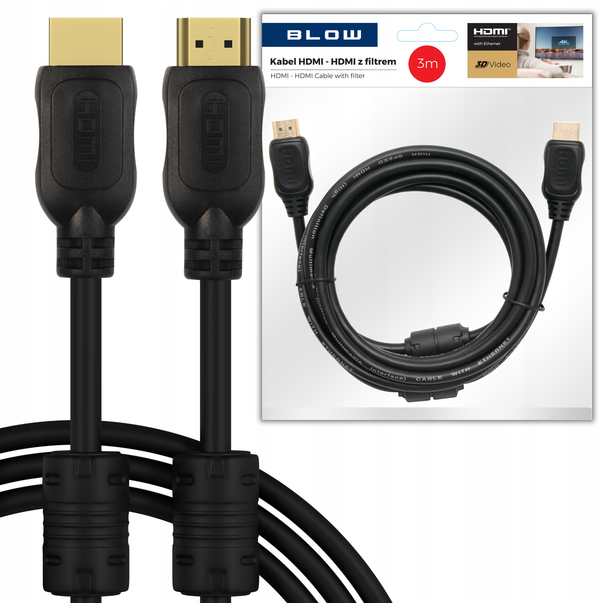 KABEL HDMI HIGH SPEED 2.0 4K 3M 144Hz MOCNY PRZEWÓD AUDIO 3D PREMIUM