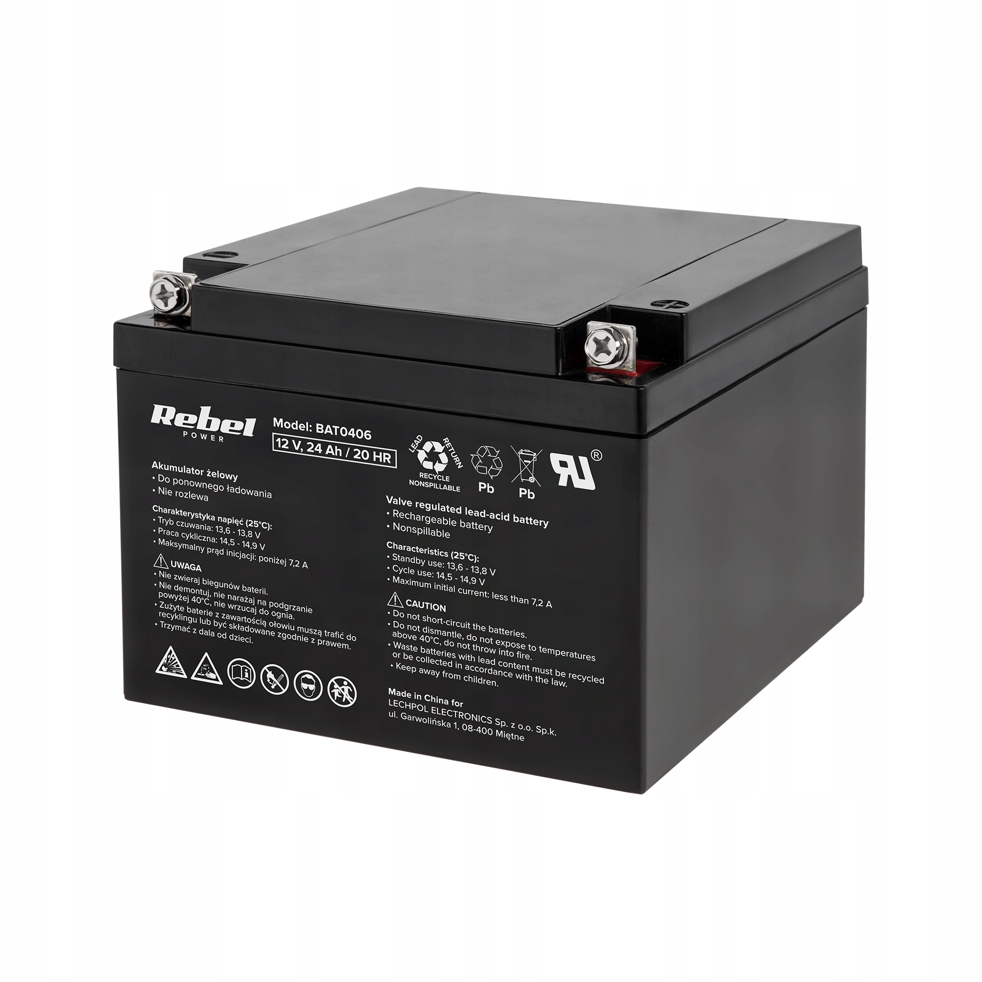 Rebel BAT0406 Gélový akumulátor 12 V, 24 Ah