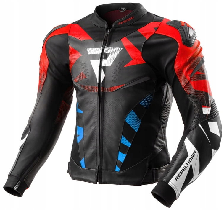 Rebelhorn Inferno Black Blue White Red Pánska Kožená Motocyklová Bunda