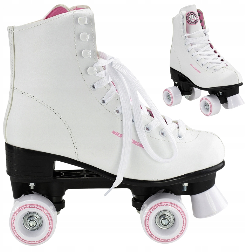 Kolečkové Brusle Klasické Kožené Retro Bílé Dámské Rekreační Nils