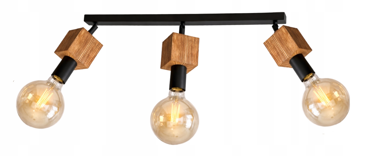 Dřevěná lustrová lampa s masivním dřevem Loft industriální