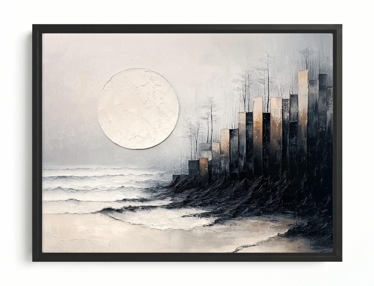 Obraz Rám Americký Box Abstrakce Grafika Město Noc Měsíc Moře 80x60