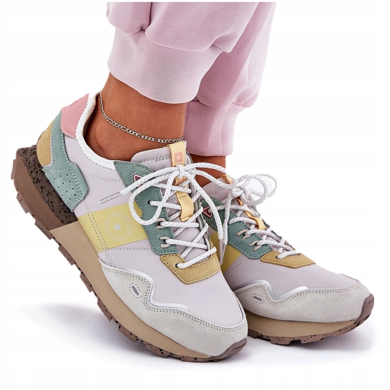 Semišové Lehké Tenisky Big Star RR274244 Hi-poly Systém Šedo-žluté 36