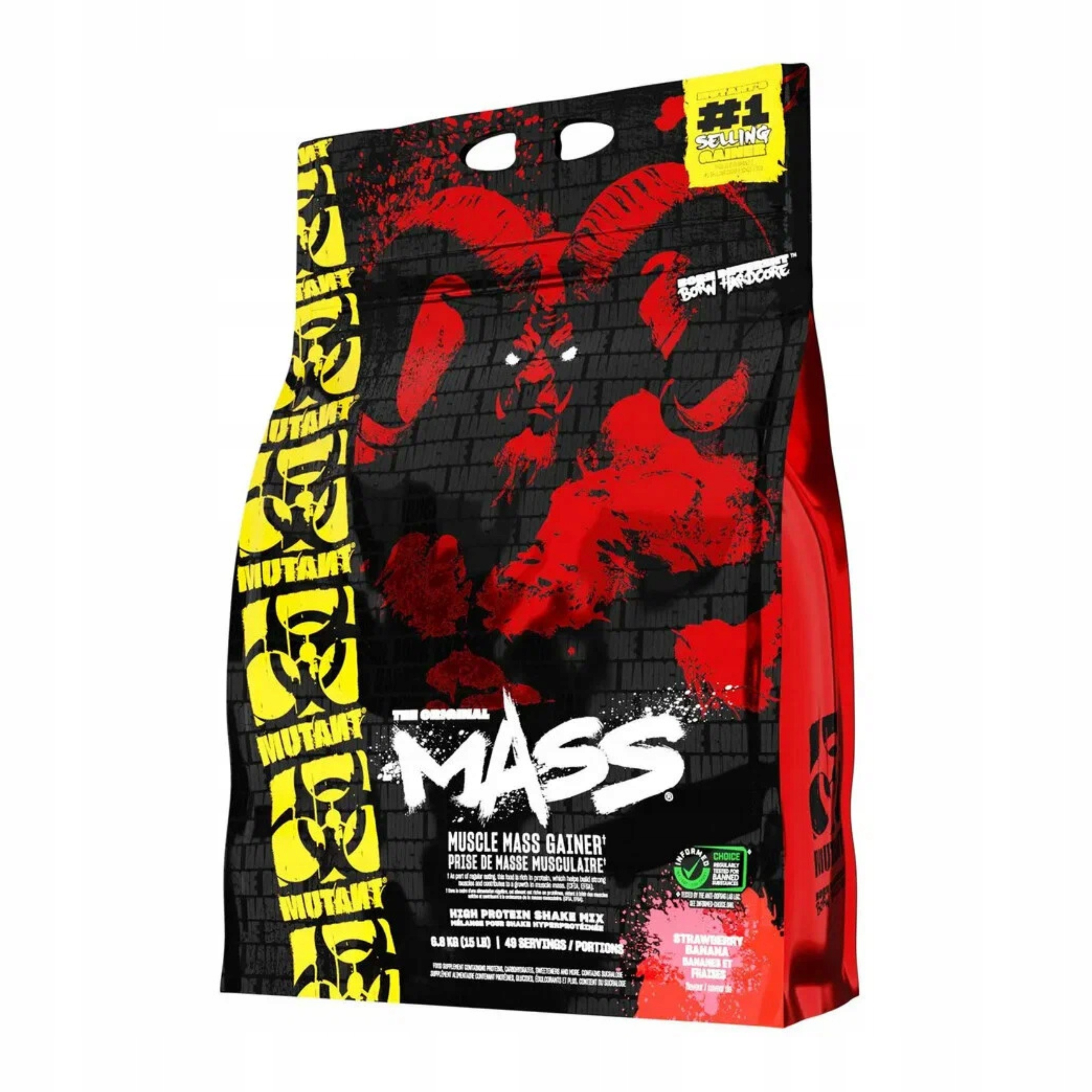 Gainer Mutant Mass 6,8 kg Banán Jahoda Svalová hmota 48 porcí bílkovin