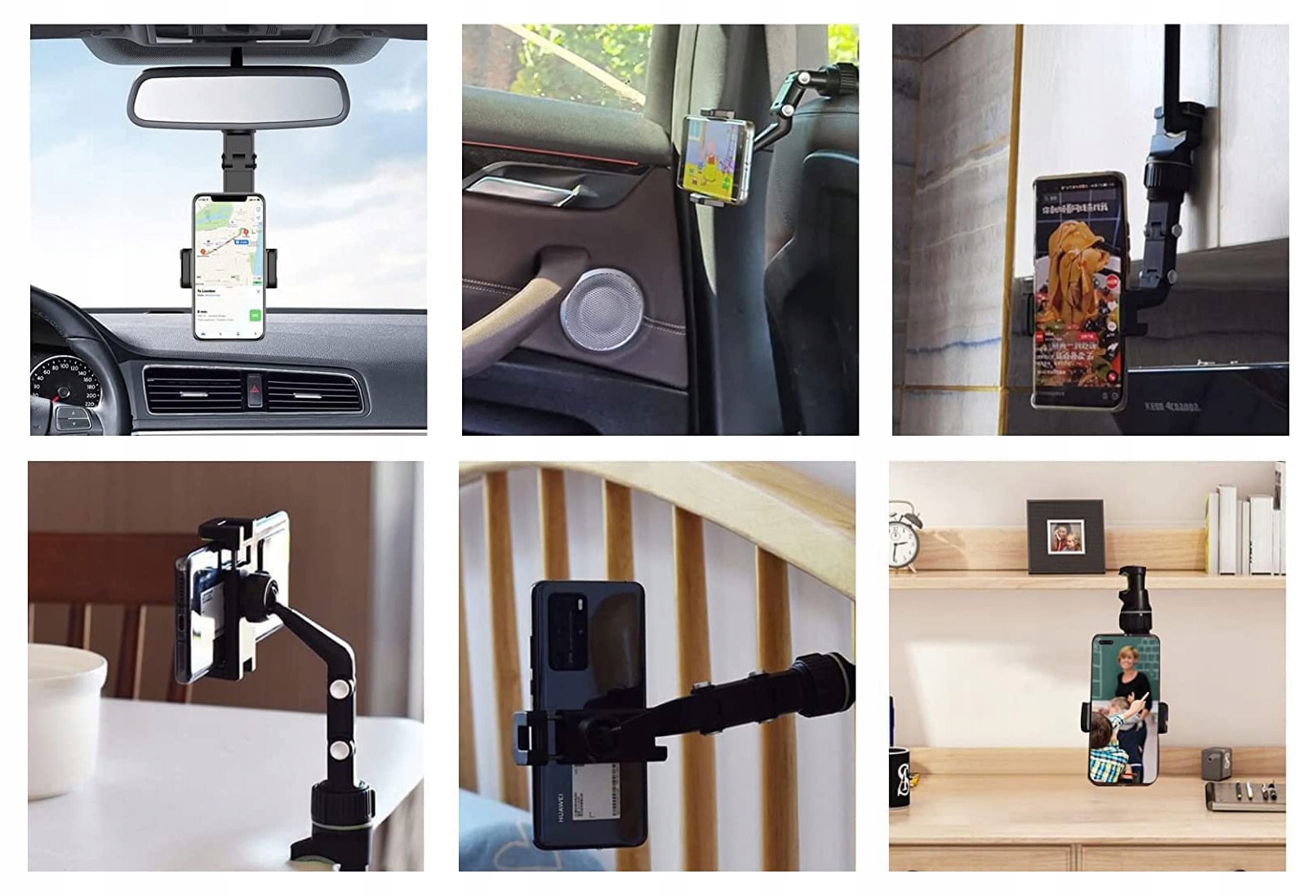 UCHWYT NA TELEFON NA LUSTERKO WSTECZNE DO AUTA 90 OBROTOWTY 360 REGULOWANY Producent Satis