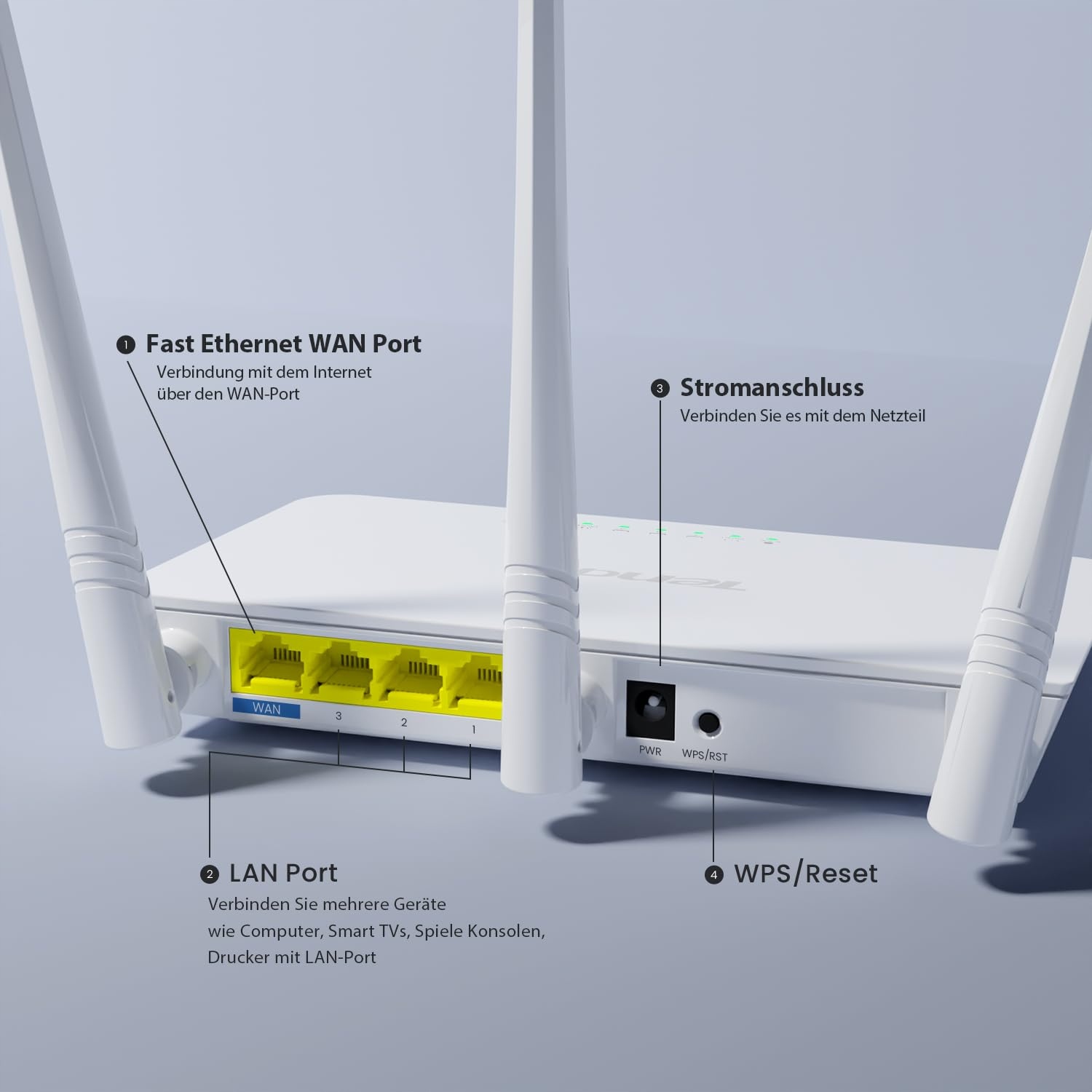 TENDA F3 N300 Router WLAN 300Mb/s 2.4GHz 3 Antennas 3 LAN WAN Ports AP — miniatura 3
