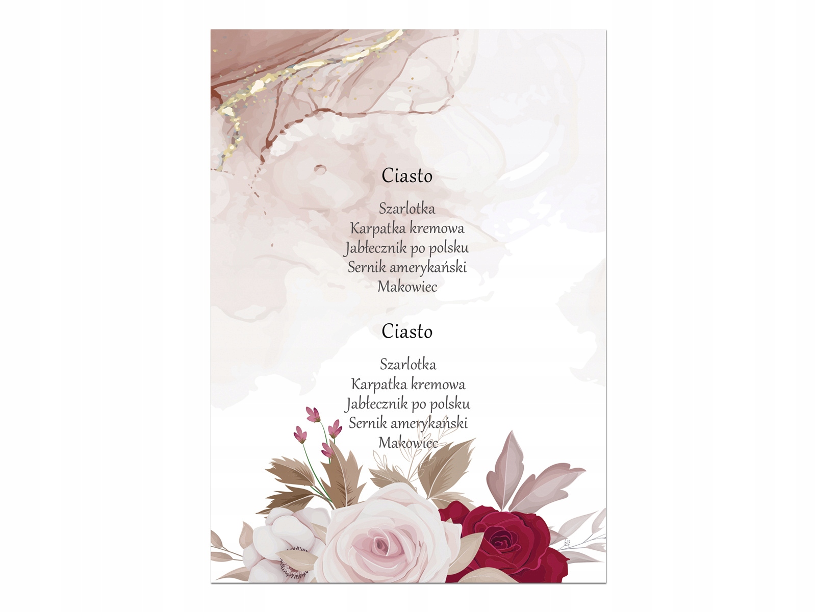 Menu weselne rozkładane 4szt Liczba sztuk w ofercie 4 szt.