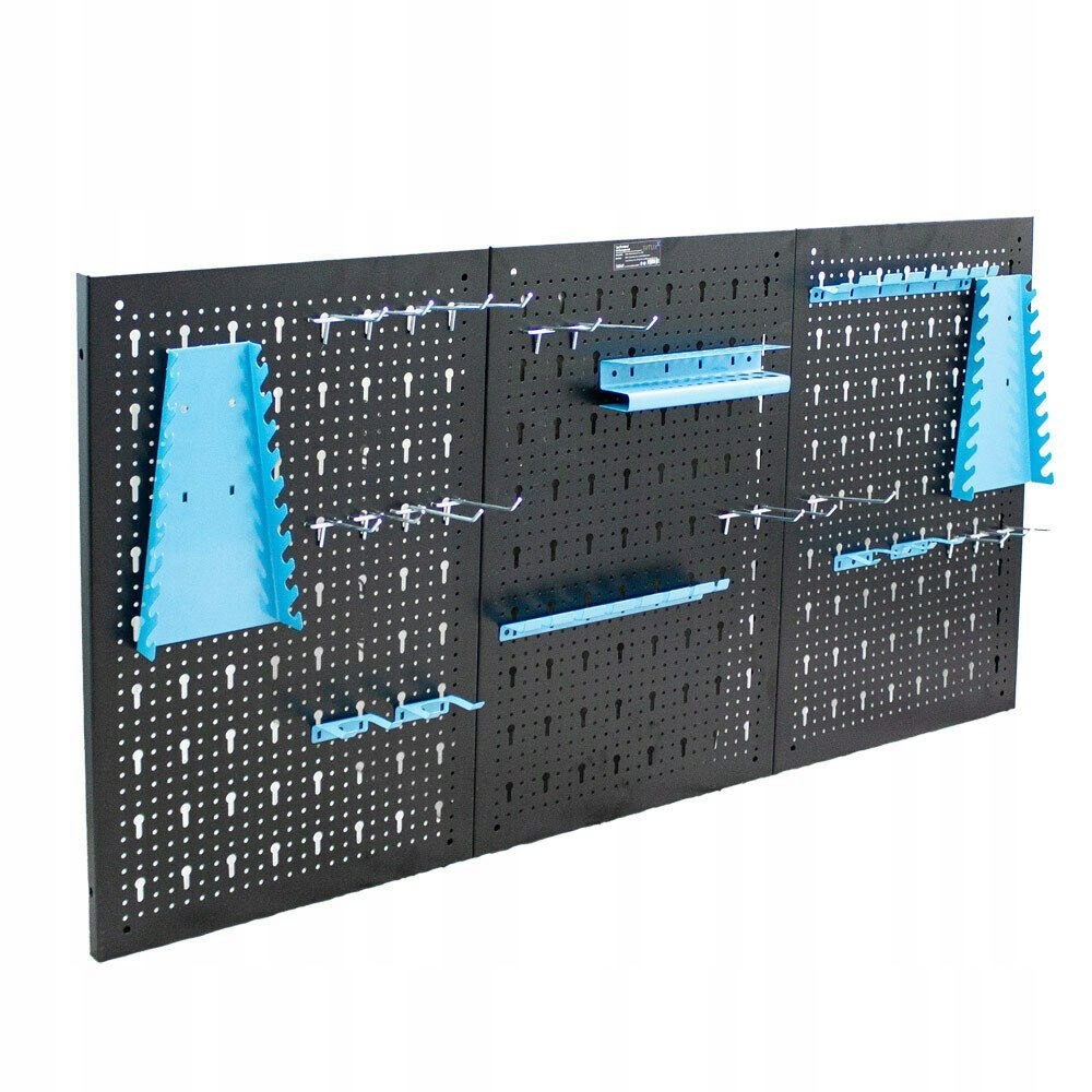 Tablica narzędziowa ścianka do warsztatu na narzędzia z haczykami 3 panele Cechy dodatkowe możliwość zawieszenia na ścianie otwory do zamocowania elementów