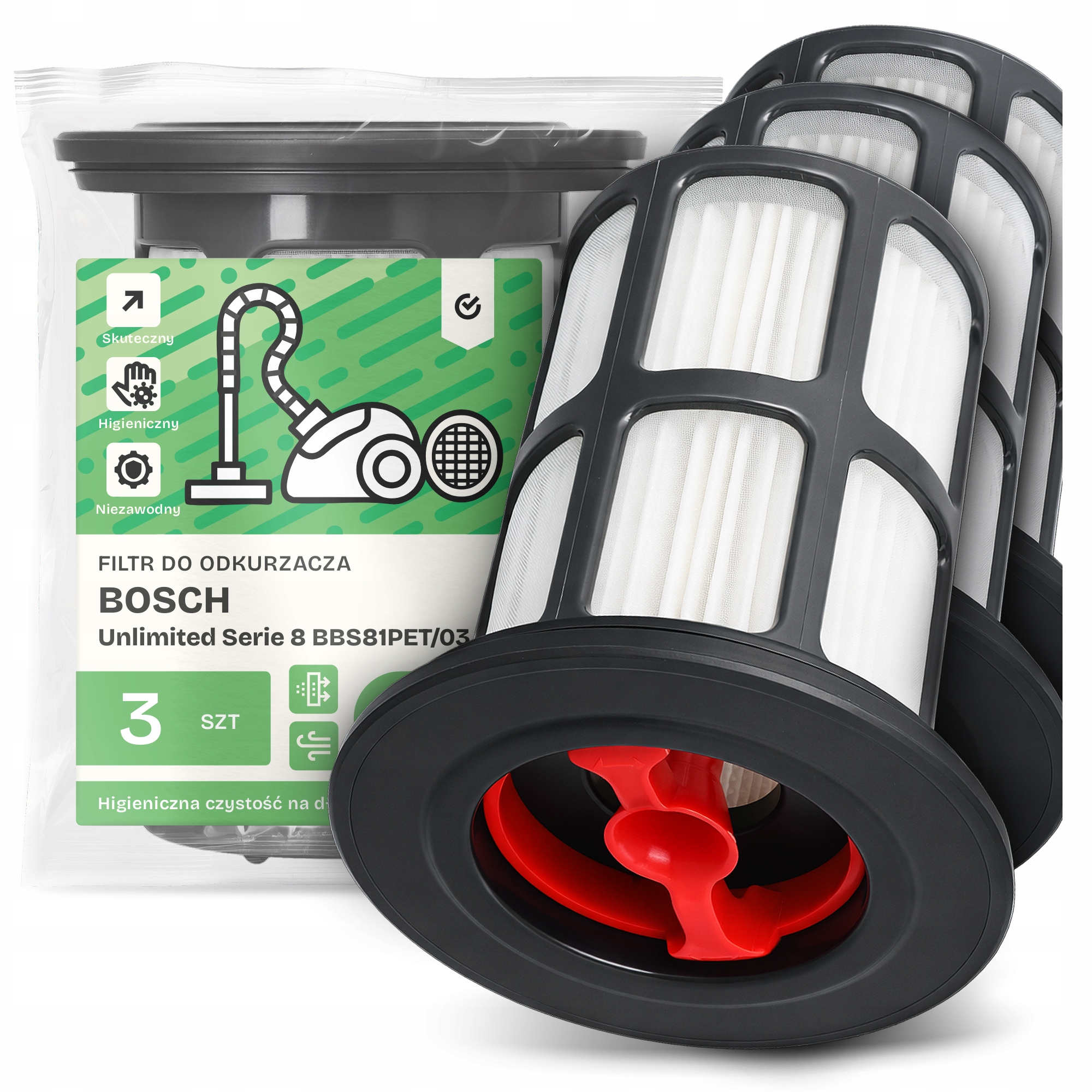 3x Filtr Do Vysavače Bosch Unlimited Serie 8 BBS81PET/03 Hepa Filtry Em-w