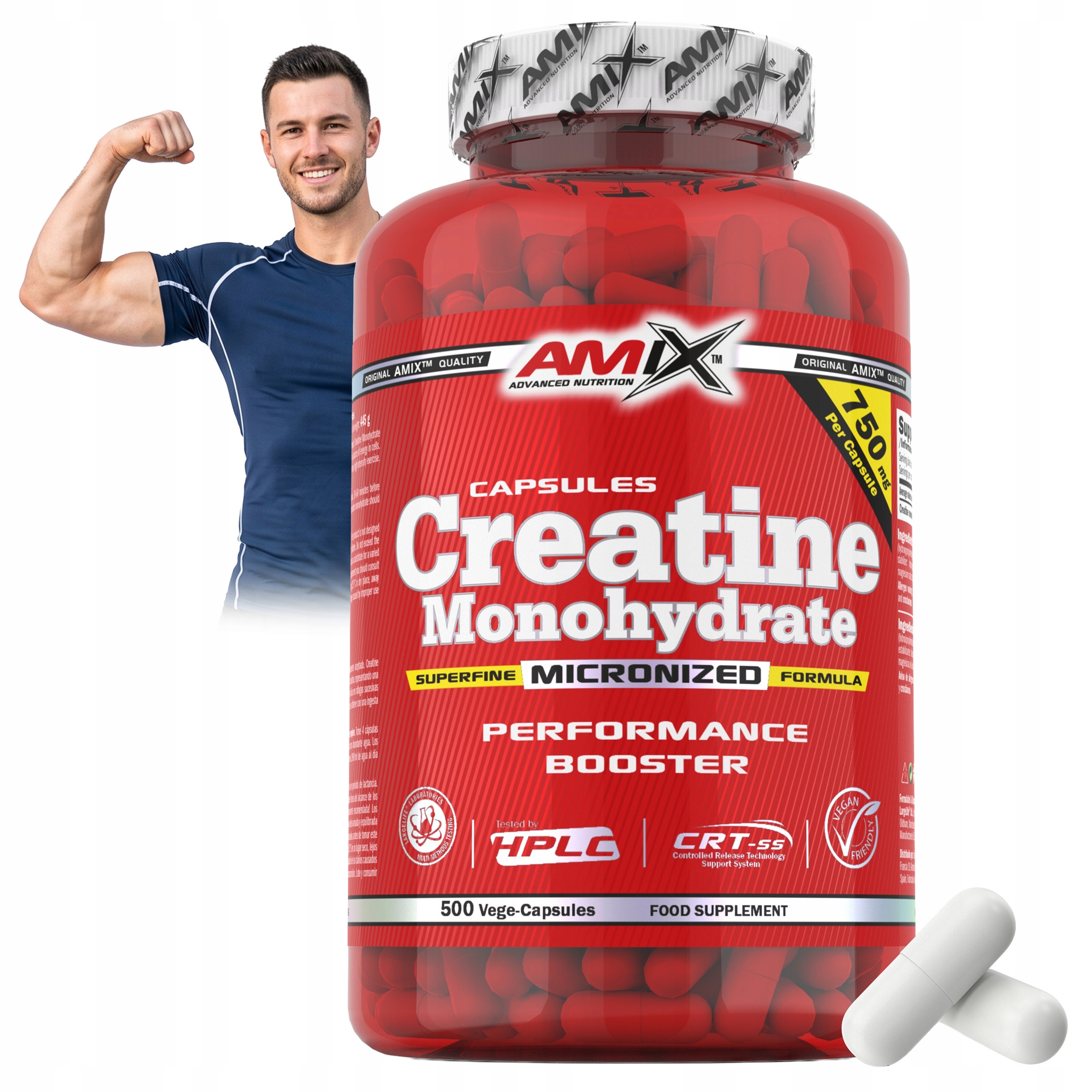 Kreatin monohydrát 750 mg 500 mikronizovaných kapslí bez přídavků Crt Ss
