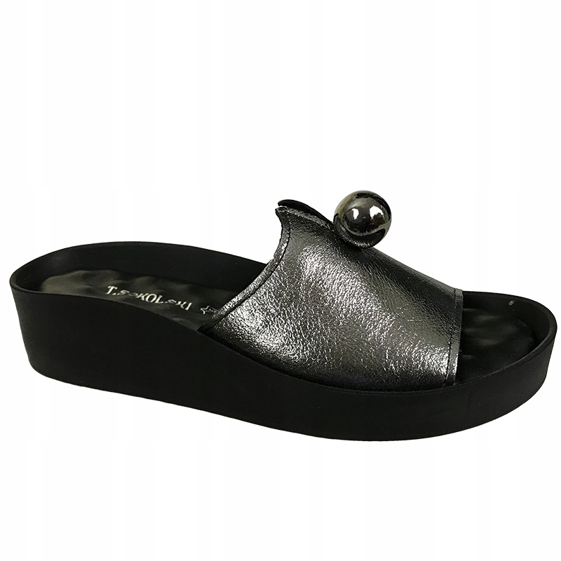 

T.sokolski L22-312 platin skóra klapki damskie R38