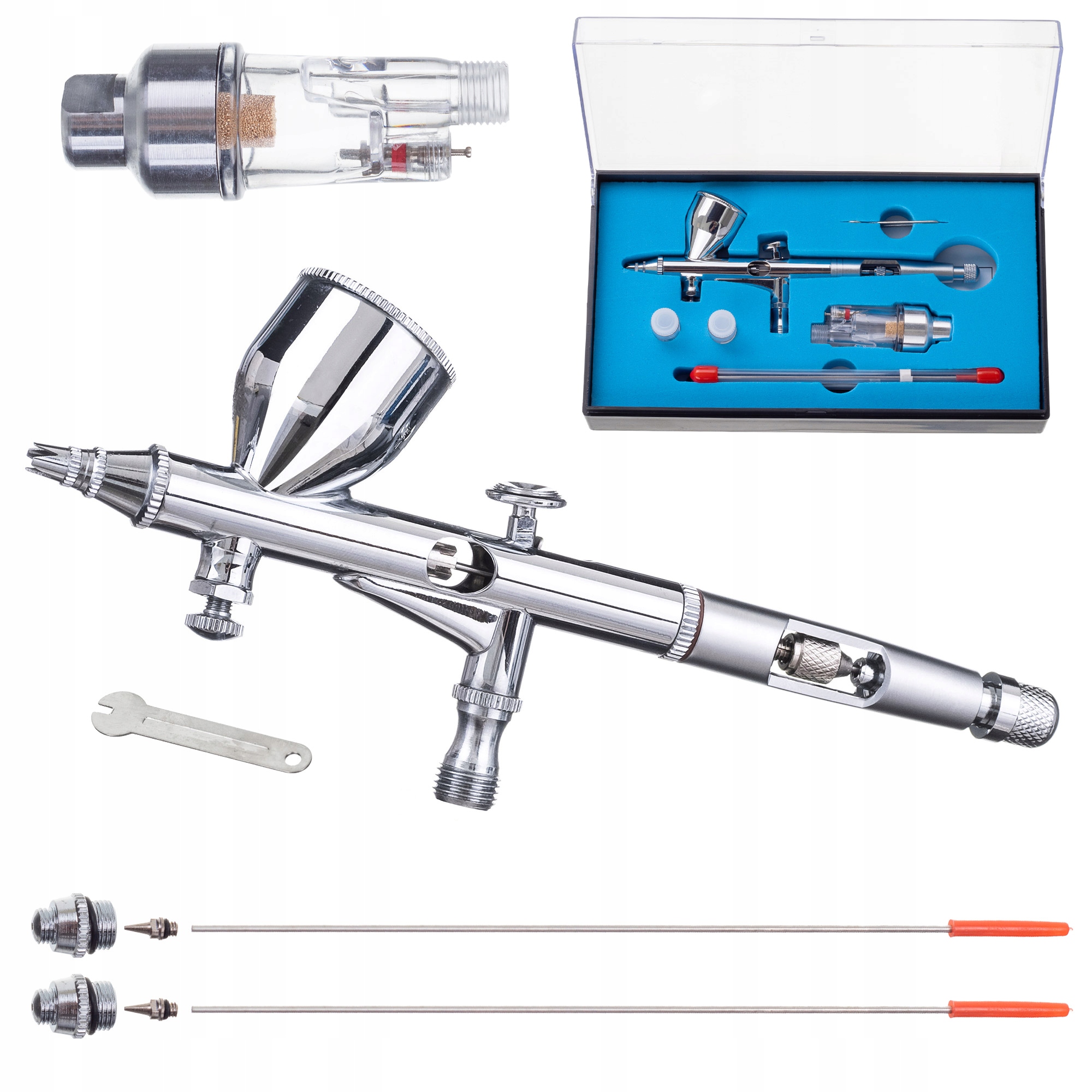 Sada Airbrush HS-80 Trysky 0,2 0,3 0,5 Odvodňovač Modelářství Tetování