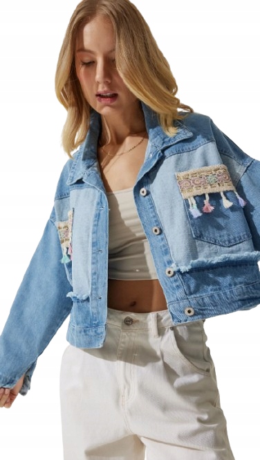 Trendyol Jeansowa Kurtka Z Haftowaną Aplikacją Na Kieszeni 38 5AB