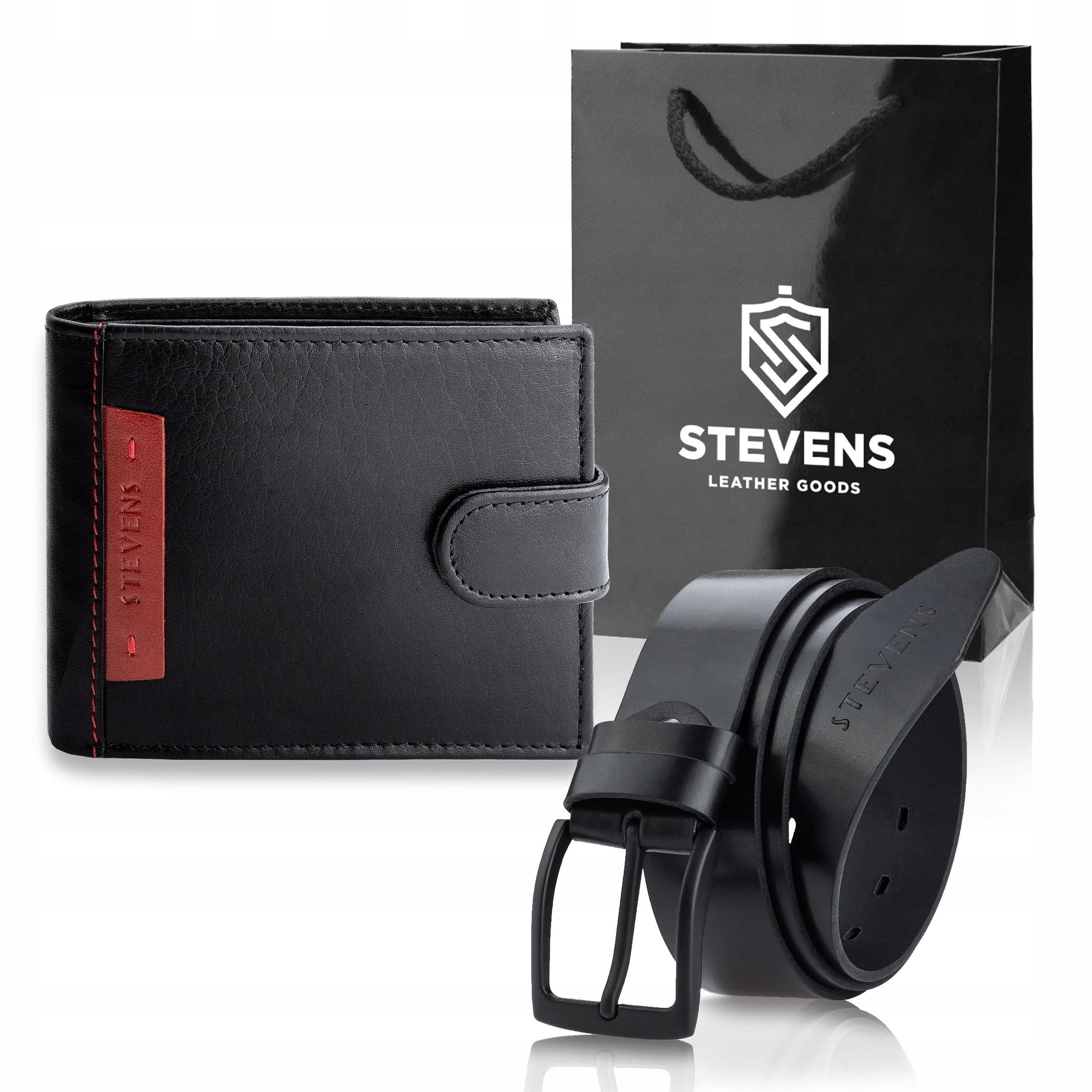 Kožená peněženka Stevens Černá Rfid Kožený Opasek Dárková taška 135