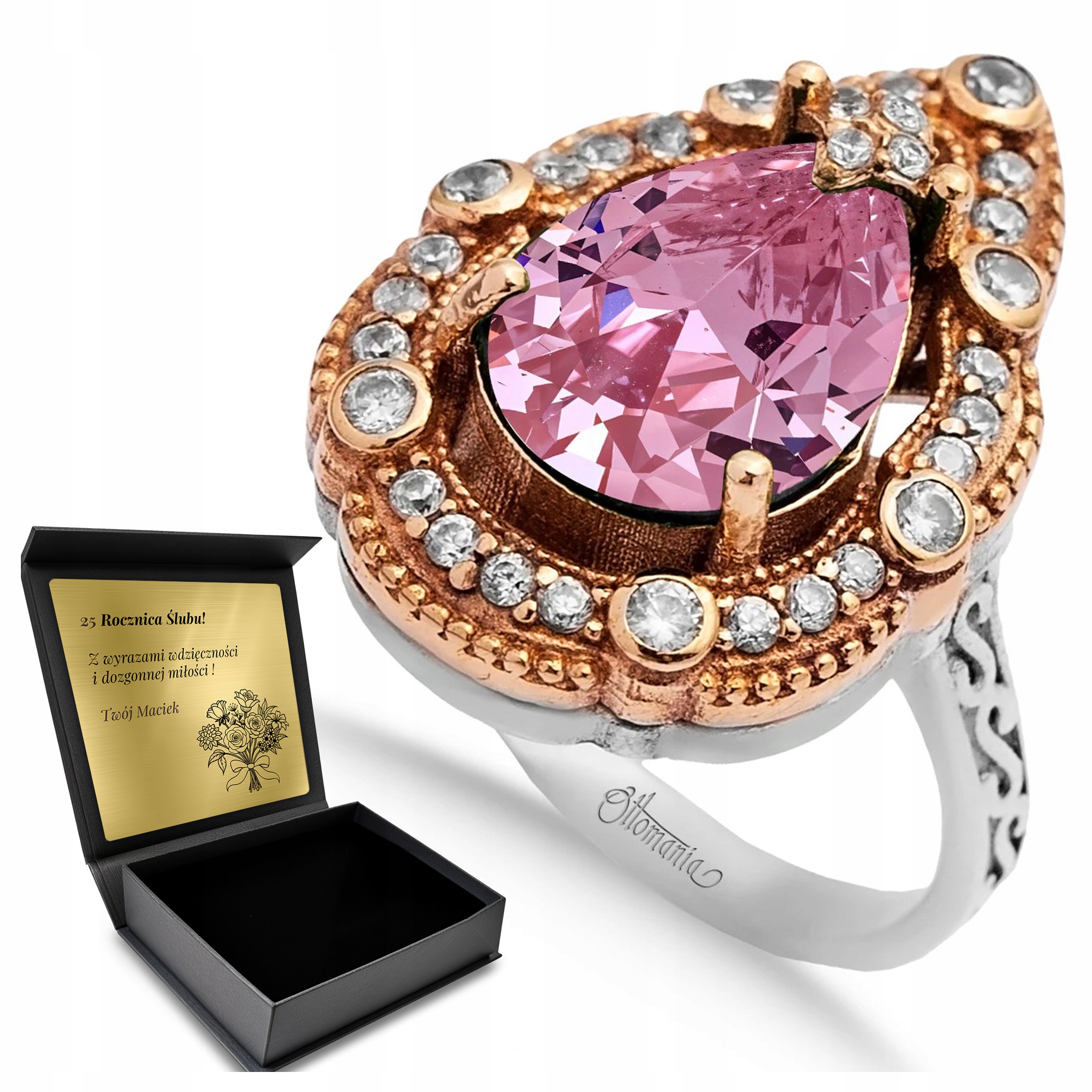 Prstýnek Zirkony Topaz Dárek na Valentýna Gravírování Bonus