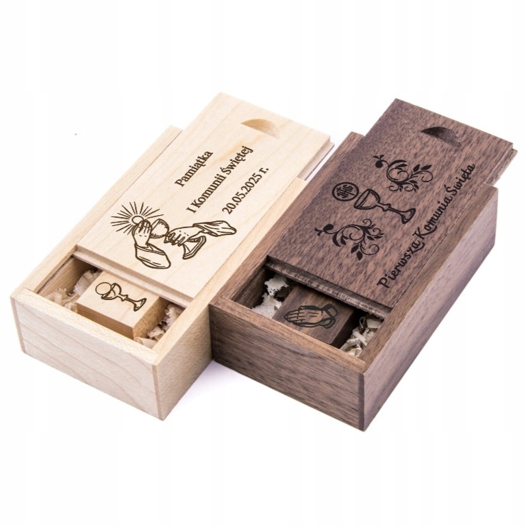 Pendrive na Komunię Drewniany Z Pudełkiem 256 Gb Usb 3.0 Grawer