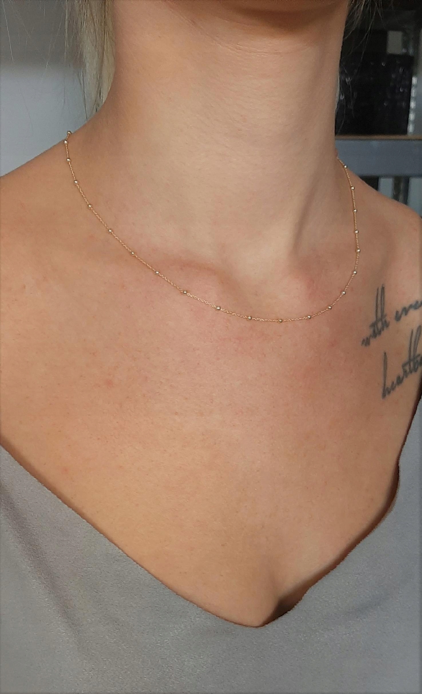 Naszyjnik złoty choker kuleczki z kulkami SR925 40 Kolor dominujący odcienie szarości