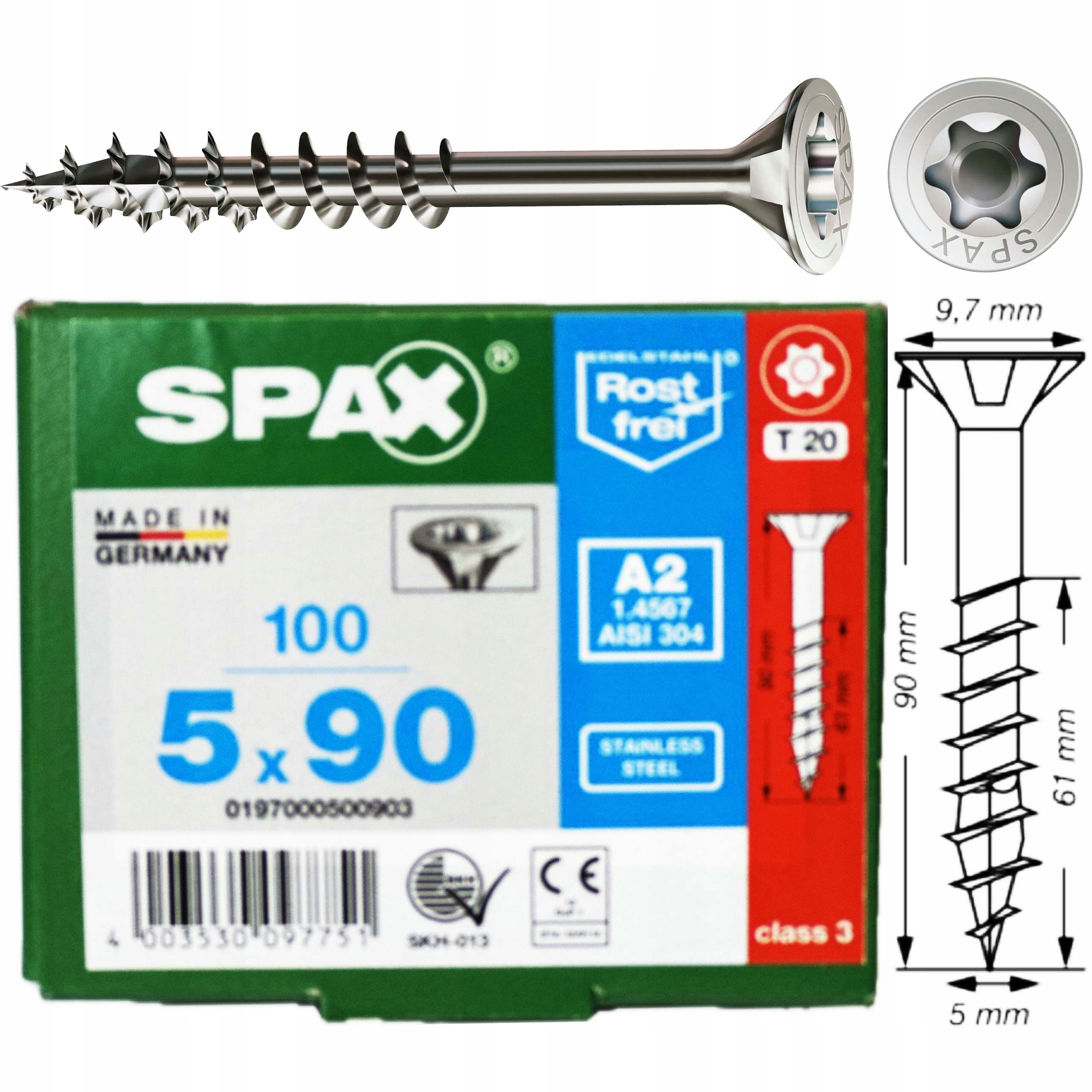 Wkręty Nierdzewne 5x90 mm wkręty do drewna 100szt Stal Szlachetna A2 Spax