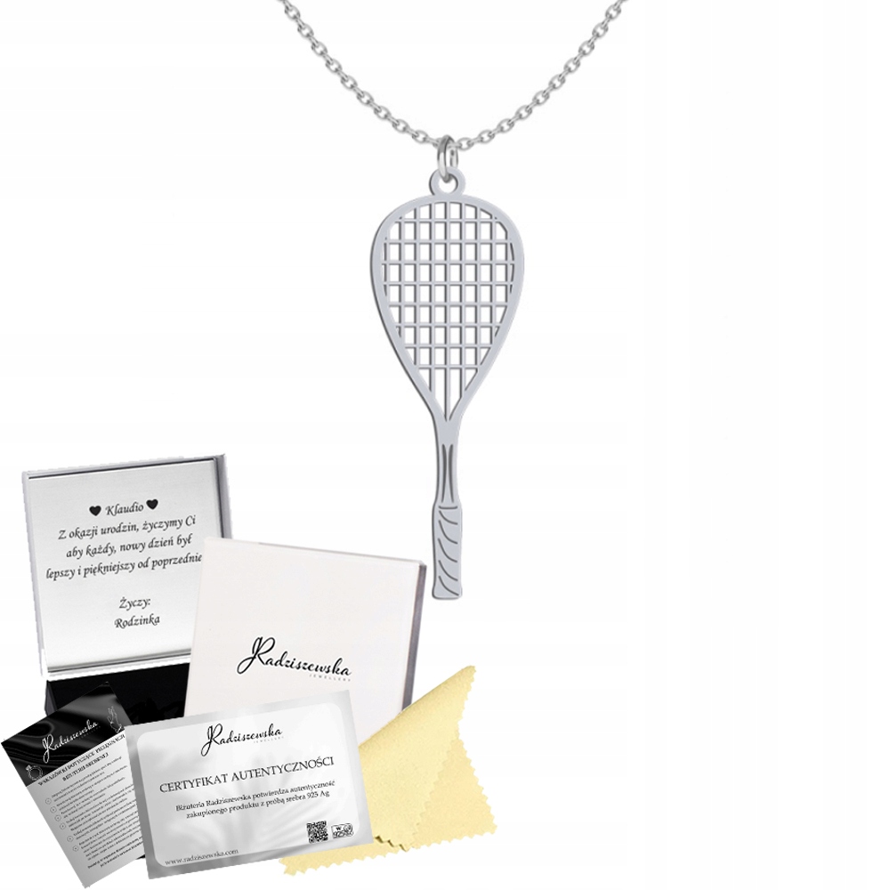 Stříbrný Náhrdelník Squashová Raketa Řetízek 925 Dárek K Přání Bonus