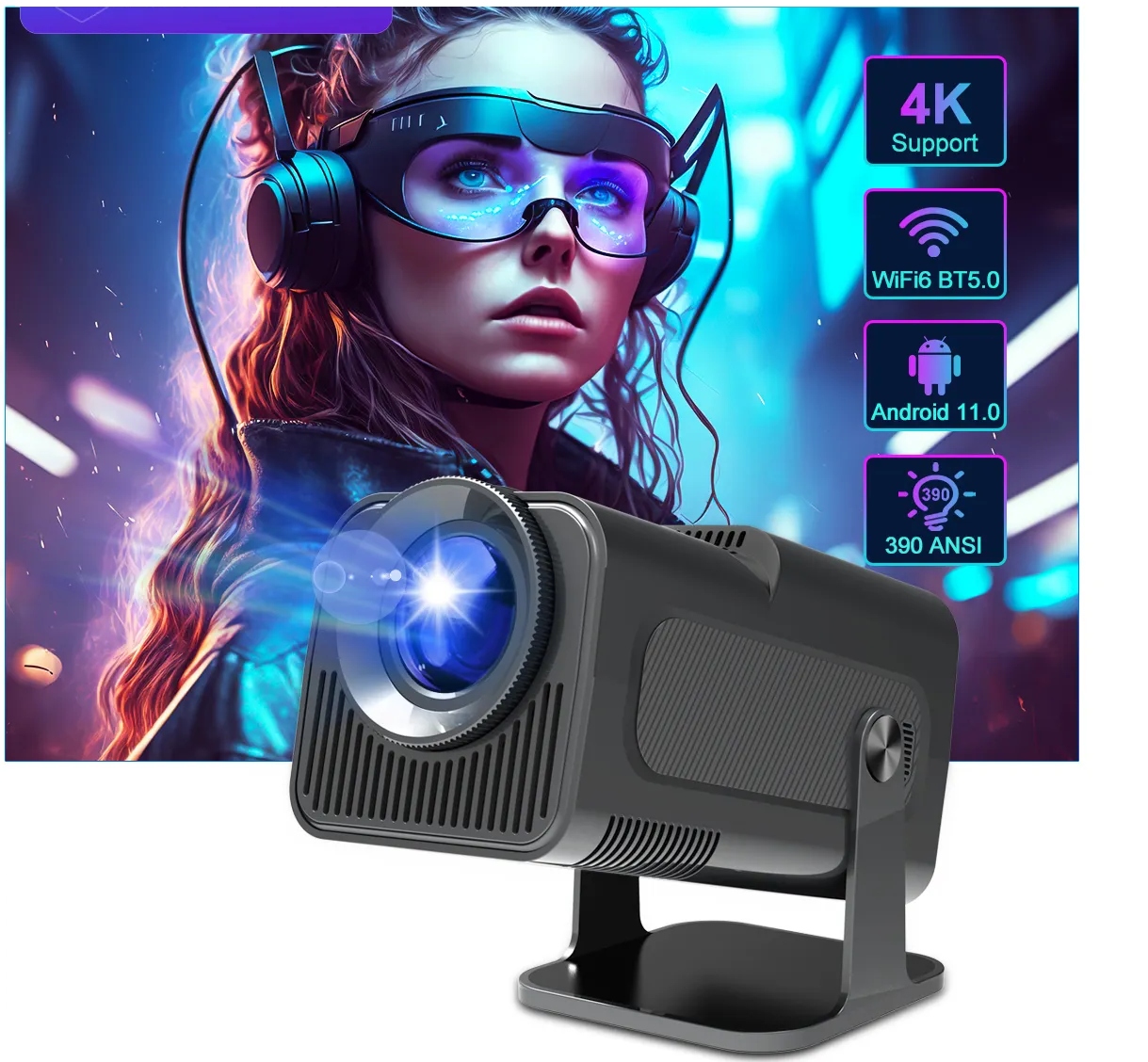 PROJEKTOR RZUTNIK ANDROID TV WIFI FULL HD PRZENOŚNY SMART GŁOŚNIK OBROTOWY Kod producenta Projektor Netflix HBO domowy