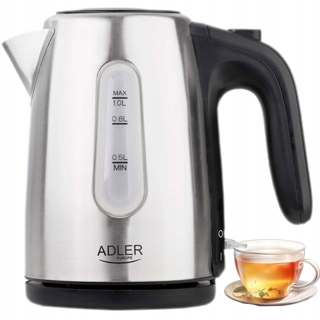 Stalowy Czajnik Elektryczny bezprzewodowy 1L Energoszczędny 1200W Srebrny