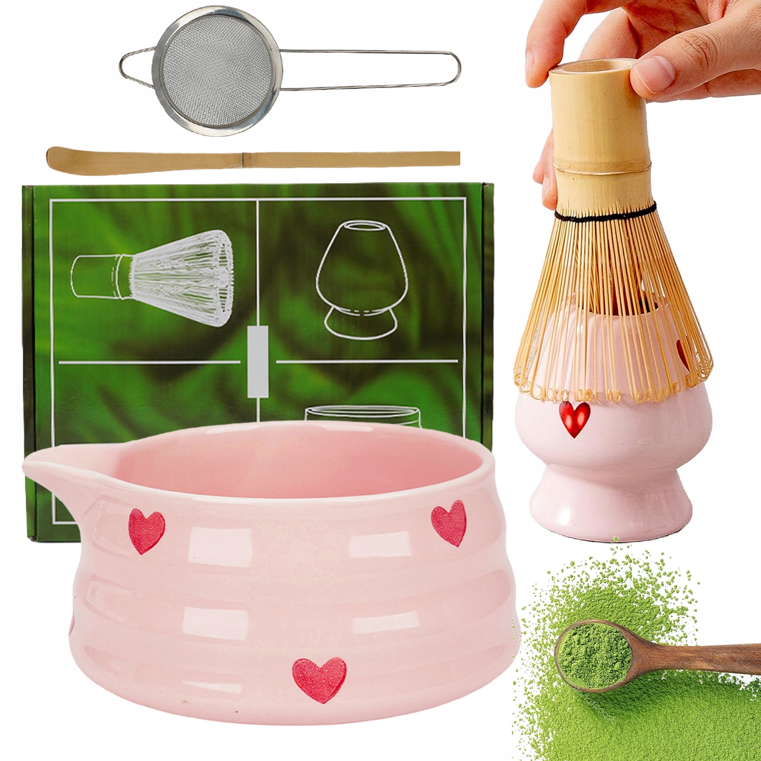 Levně Matcha Sada Bambusová Metlička Keramická Miska Na Čaj Růžová