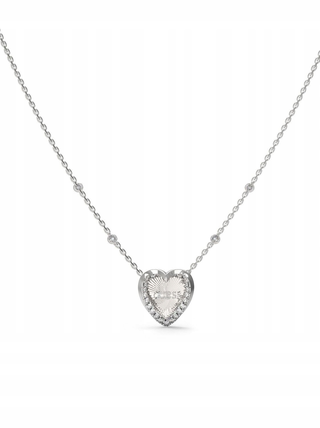 Guess Mon Amour stříbrný náhrdelník se srdcem a krystaly JUBN04606JW