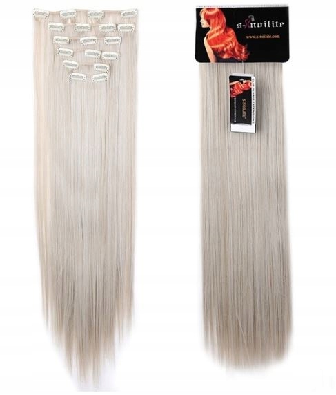 Doczepiane włosy clip in 65 cm srebrny blond fale Marka Soulima