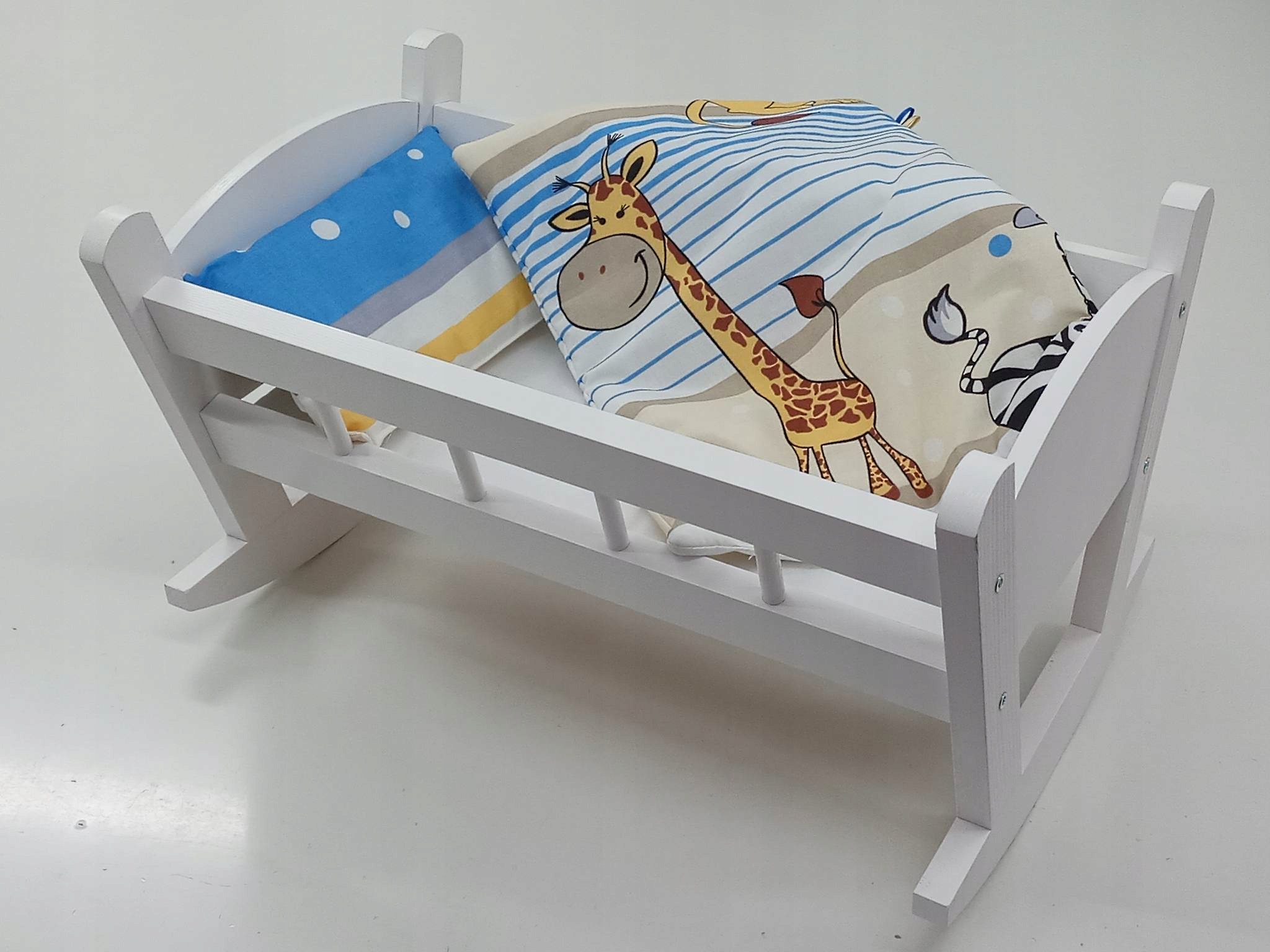 KOŁYSKA DLA LALEK BIAŁA + POŚCIEL Z MATERACEM