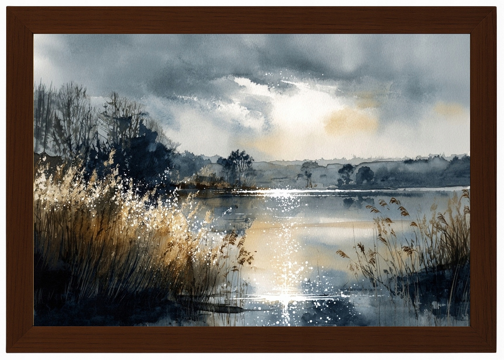 Rámeček Dřevěná Plakát Břeh Mazurského Jezera Tráva Slunce 60x40