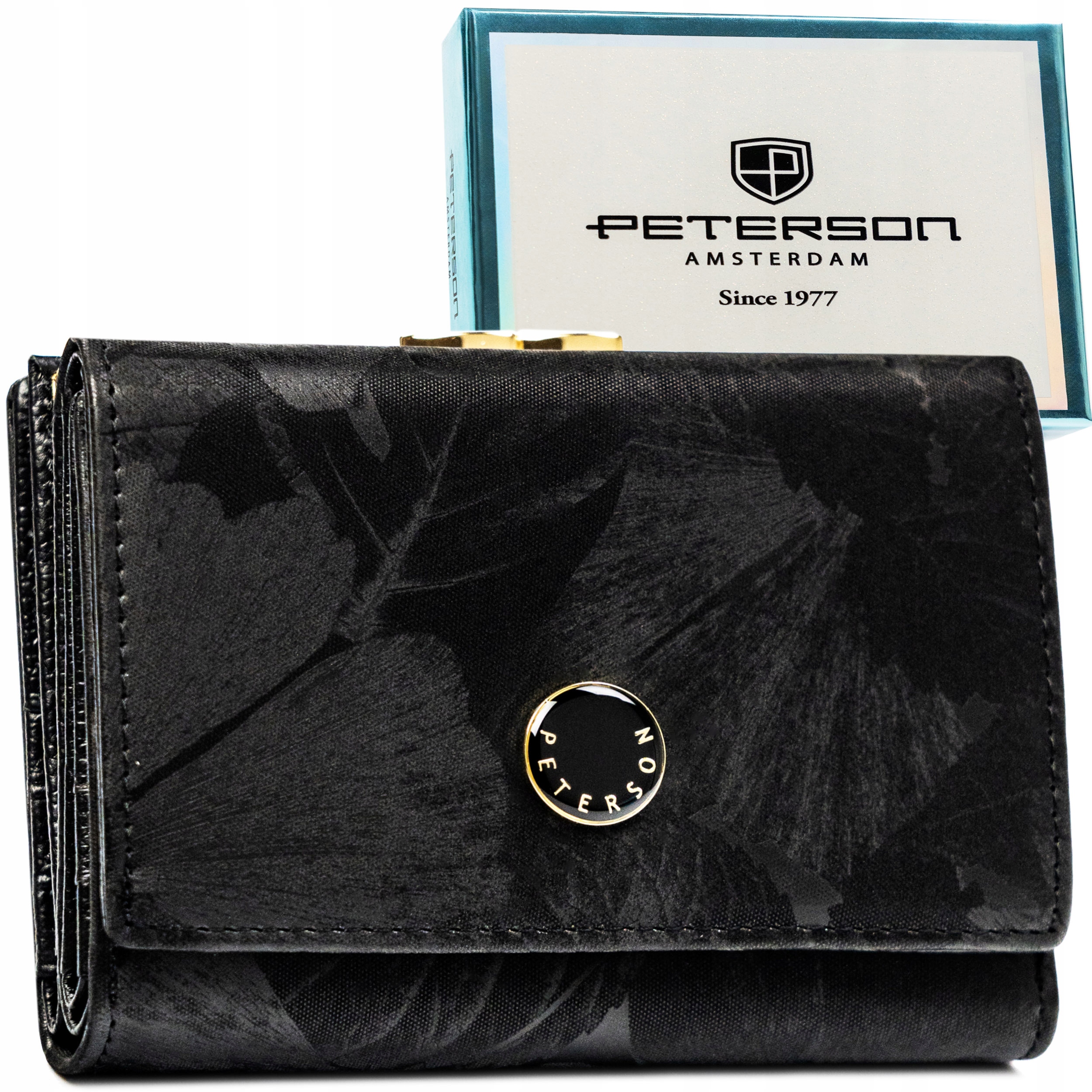 Portfel damski skórzany Peterson Rfid antykradzieżowy duży czarny