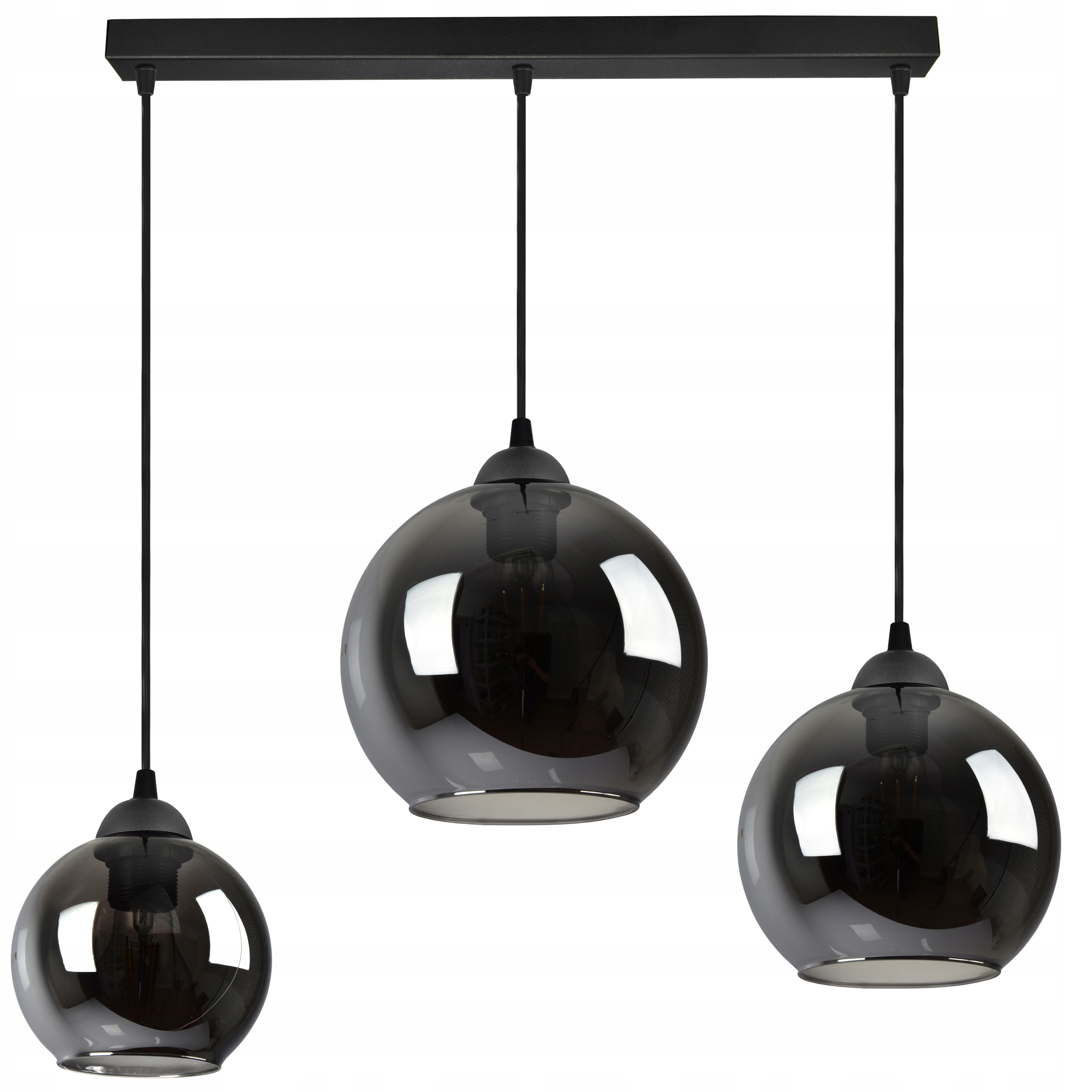 Lampa Lustr Tři různé skleněné koule Grafit E27