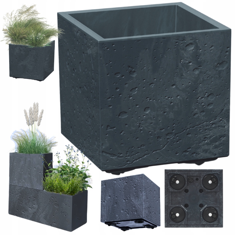 Donica donica na taras balkon do ogrodu kwadratowa niska Beton Effect DSI40