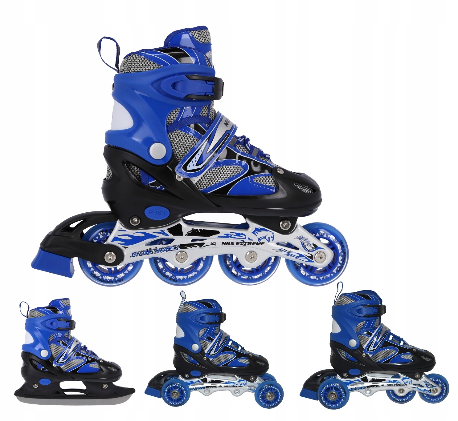 

Rolki 39-42 Blue regulowane Nils zestaw 4w1 kauczu