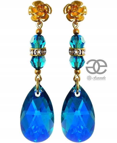 Krásné krystaly Náušnice Blue Zircon Zlaté Stříbro