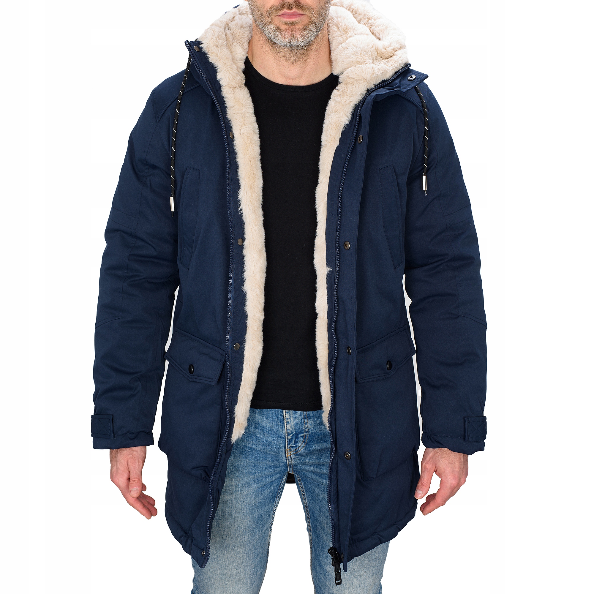 M120-215 r. M MĘSKA ZIMOWA KURTKA PIKOWANA PARKA FUTRO DŁUGA