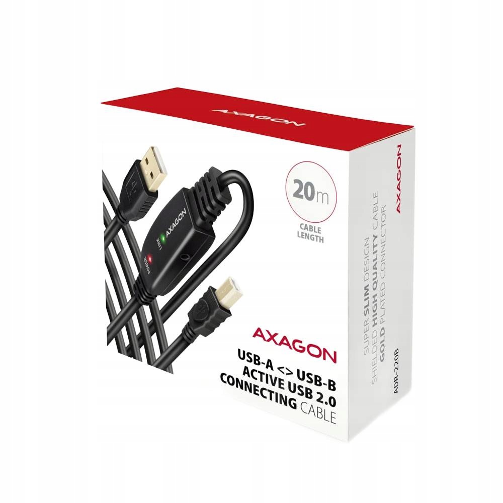Kabel Usb 2.0 Axagon ADR-220B A-b 20m zasilający aktywny czarny